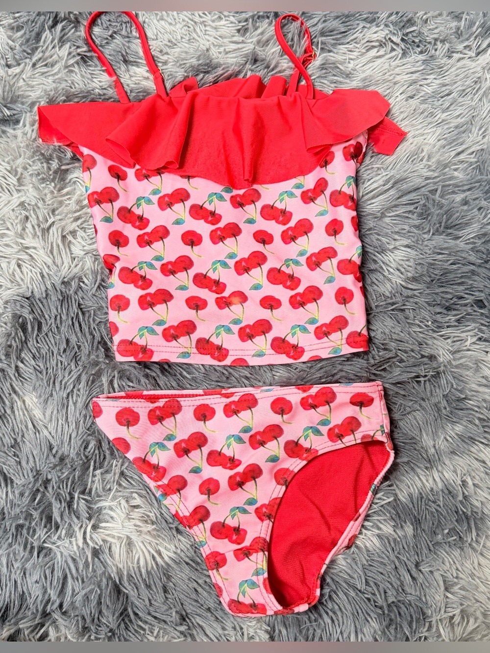 Toddler Girls 2T 3T tankini swim set Cherry Print Two-Piece Tankini - Red & Pink